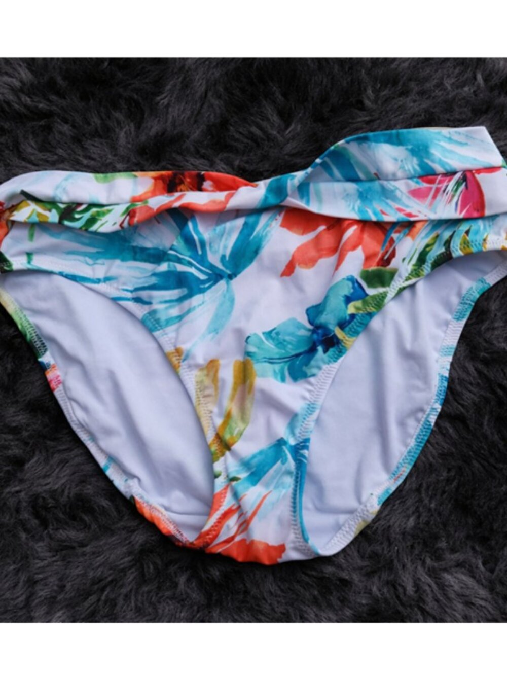 M Women's White Floral Bikini Bottom Bathing Suit Beach Pool Swimming Swimsuit
